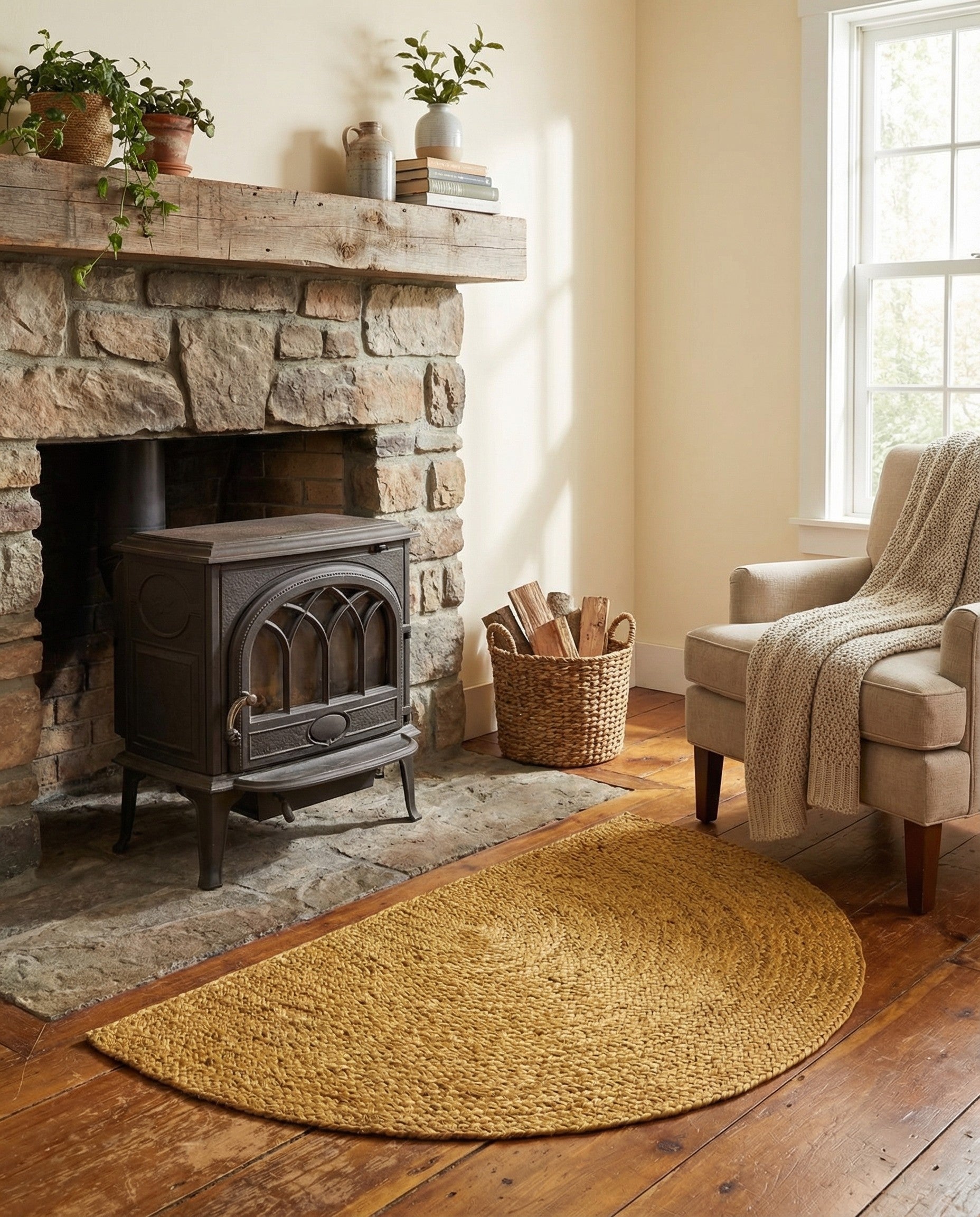  2' 2 x 3' 7  Hand Braided Jute Hearth Rug