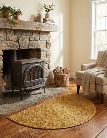 Yellow Handmade Braided Jute Hearth Rug