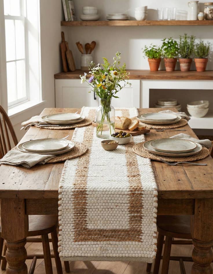 Detail image of  1' 2 x 4' 1  Hand Woven Chindi Jute Table Runner Rug