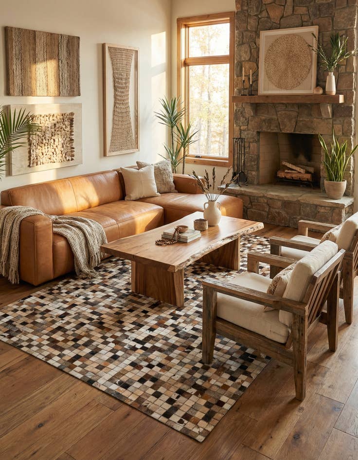 Detail image of 5' x 7' 10 Cowhide Leather Rug