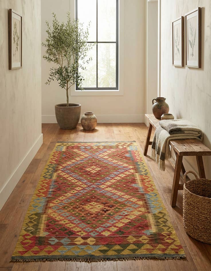 Detail image of 3' 6 x 6' 5  Hand Woven Kilim Maymana Wool Runner Rug