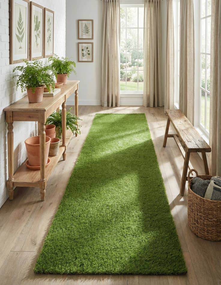 Detail image of 3' 3 x 16' 5 Easy-Clean Grass Indoor / Outdoor Runner Rug