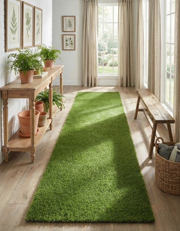 Green Easy-Clean Grass Indoor / Outdoor Runner Rug