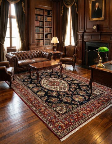 6' 8 x 9' 9 Hand Knotted Qom Persian Rug