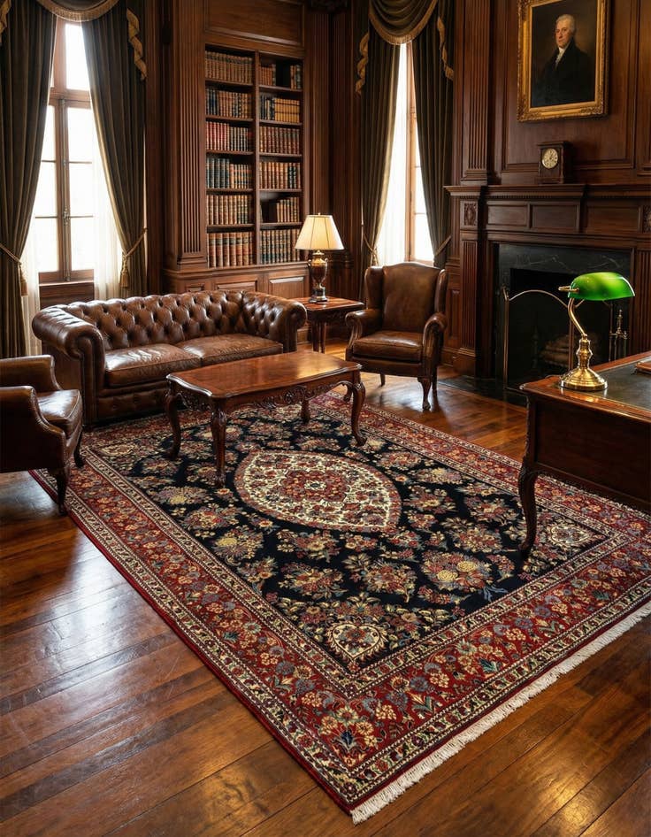 Detail image of 6' 8 x 9' 9  Hand Knotted Qom Persian Rug