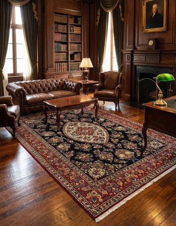 6' 8 x 9' 9 Hand Knotted Qom Persian Rug