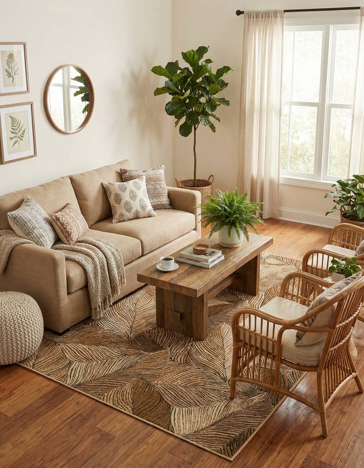 Detail image of 5' 3 x 8'  Washable Botanical Indoor / Outdoor Rug