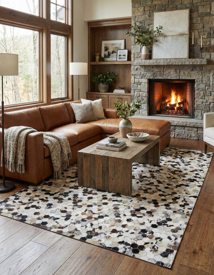 Detail image of 5' 4 x 8' Cowhide Leather Rug