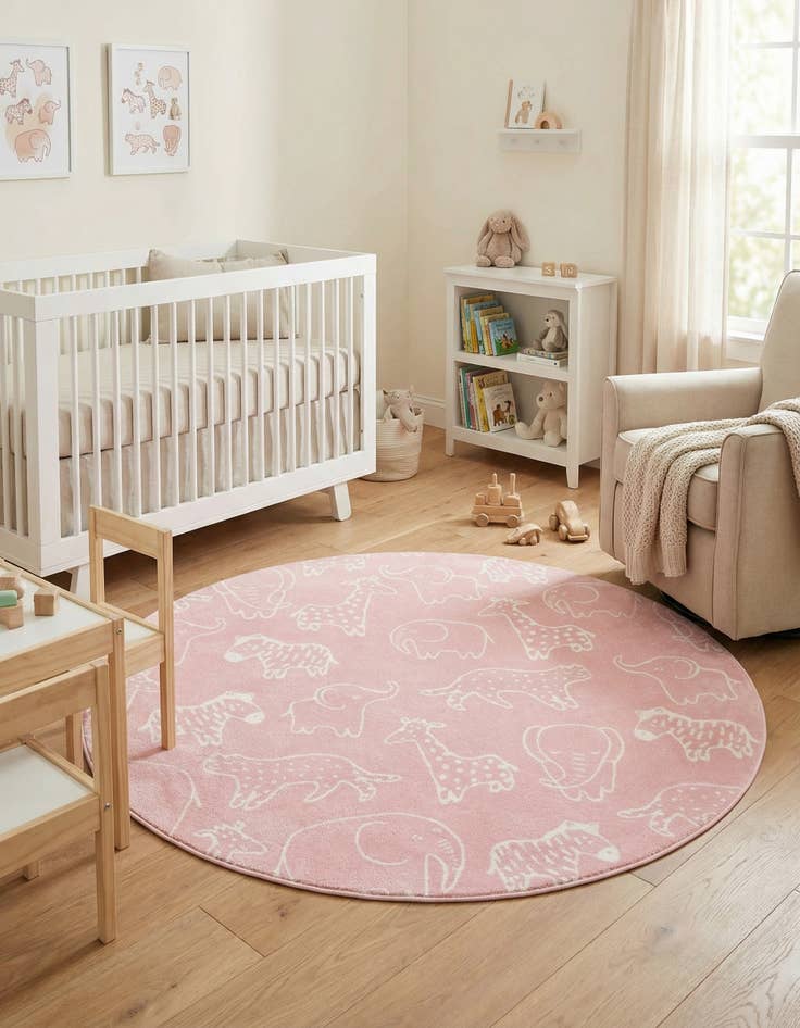 Detail image of 7' 10 x 7' 10 Animals Whimsy Kids Round Rug