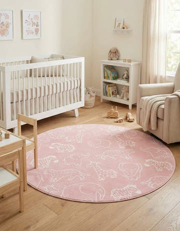 7' 10 x 7' 10 Animals Whimsy Kids Round Rug