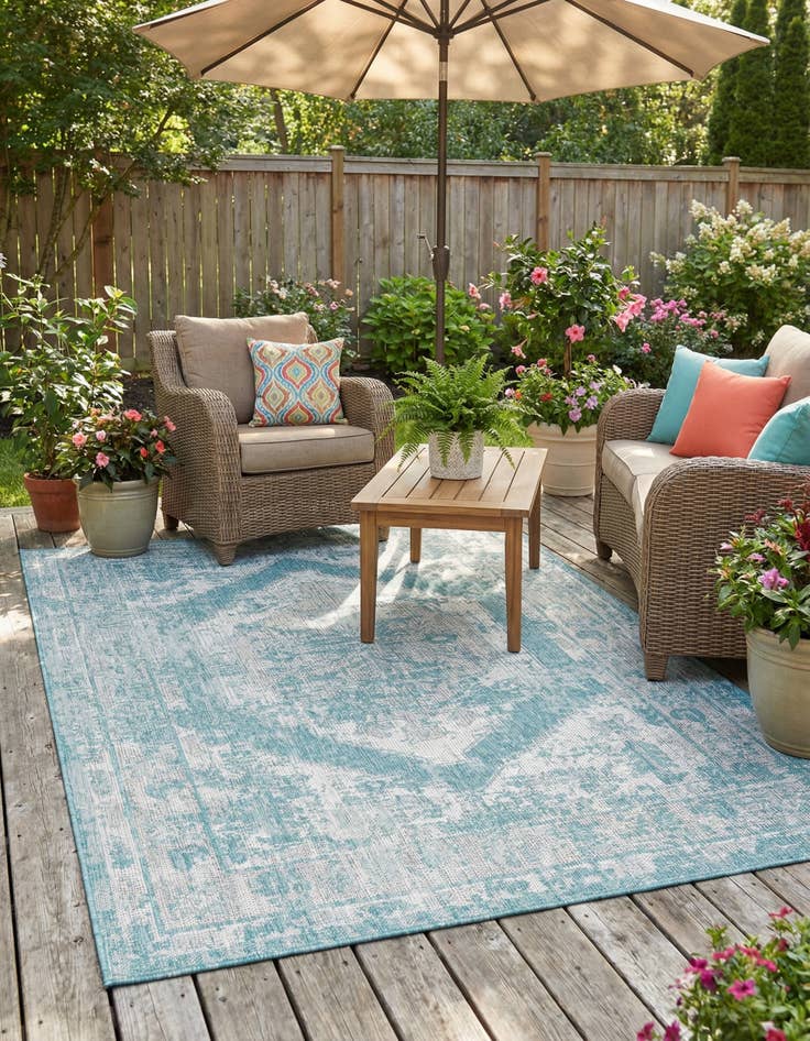 Detail image of 5' 3 x 8'  Washable Traditional Indoor / Outdoor Rug