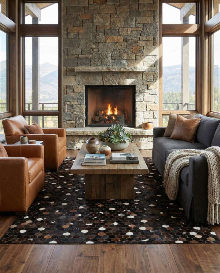 5' 1 x 8' 2 Cowhide Leather Rug