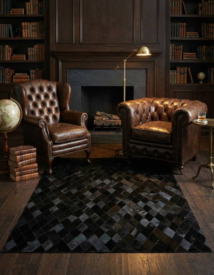 Detail image of 5' 2 x 8' Cowhide Stocks Rug