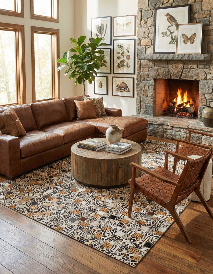 Detail image of 5' 1 x 8' Cowhide Leather Rug