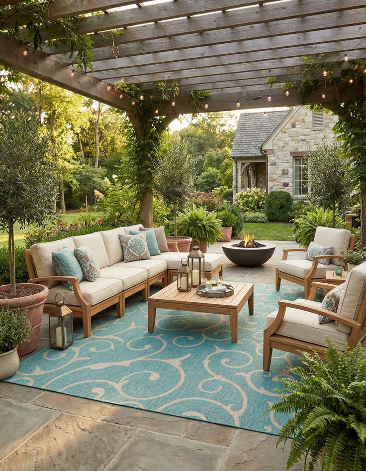 Detail image of  13' x 13'  Washable Botanical Indoor / Outdoor Square Rug