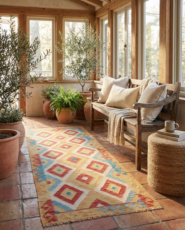3' 3 x 6' 7 Hand Woven Kilim Maymana Wool Runner Rug