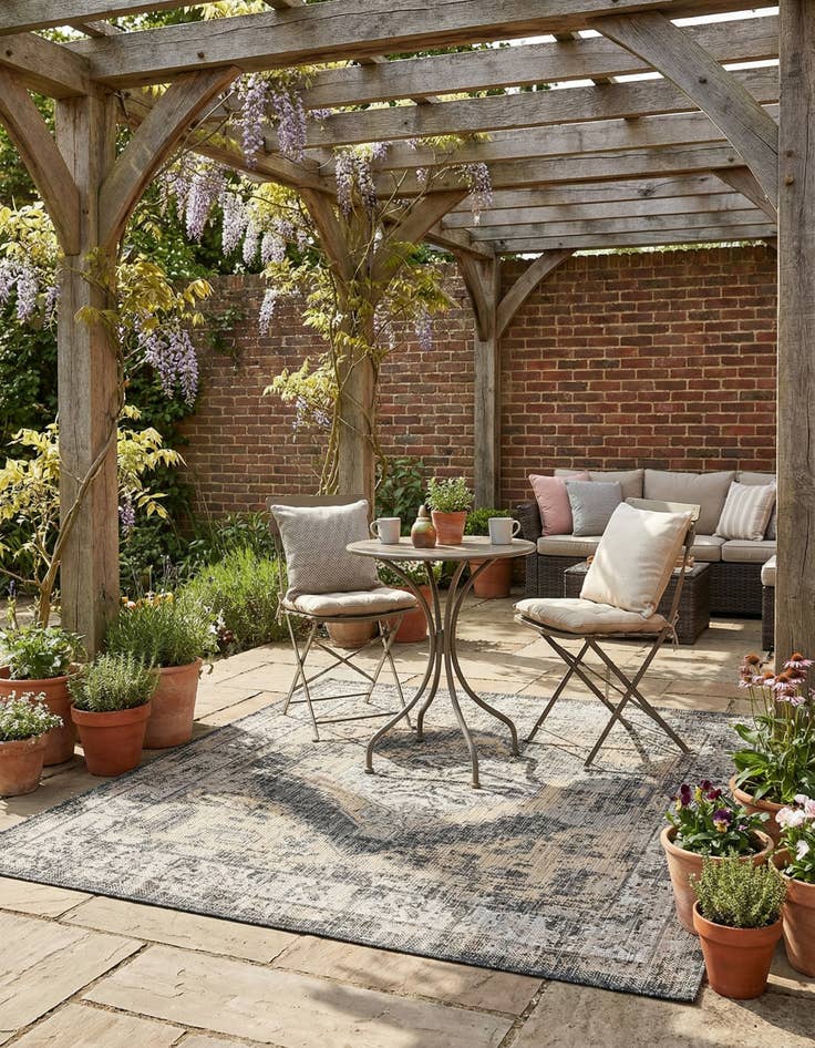 Detail image of 5' 3 x 5' 3  Washable Traditional Indoor / Outdoor Square Rug