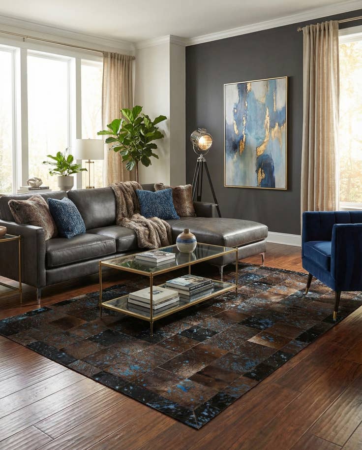 Detail image of 4' 7 x 6' 7 Cowhide - Patchwork Rug