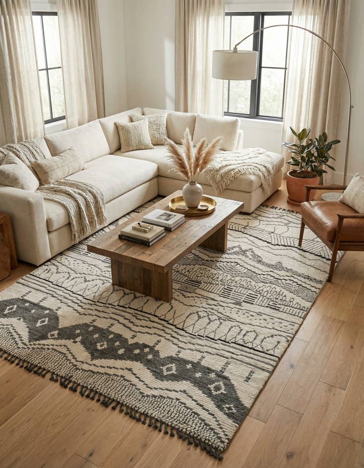 Detail image of 8' 1 x 10' 2  Hand Knotted Moroccan Wool Rug