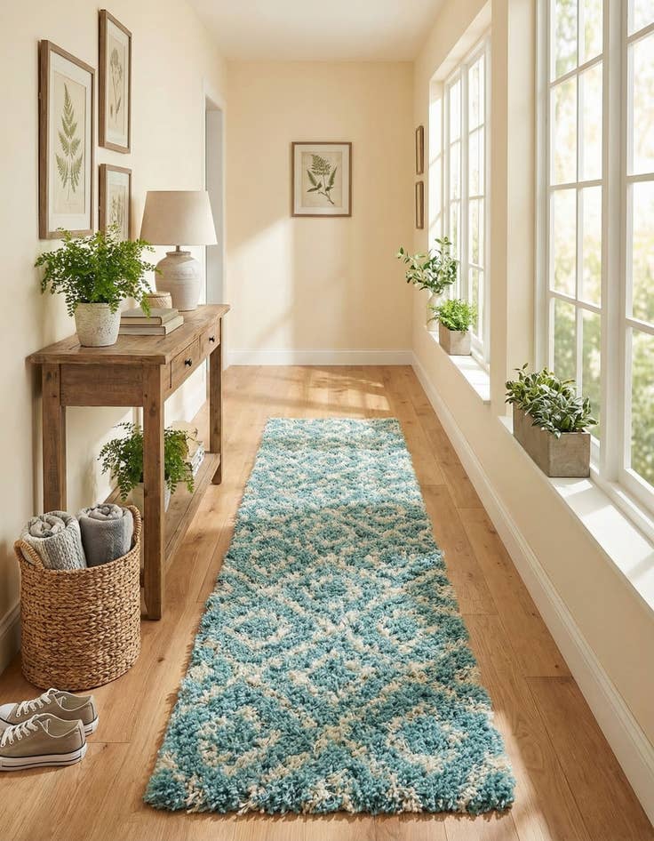Detail image of 3' 3 x 16' 5 Trellis Shag Runner Rug