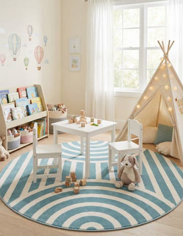 Sky blue Whimsy Kids Round Rug