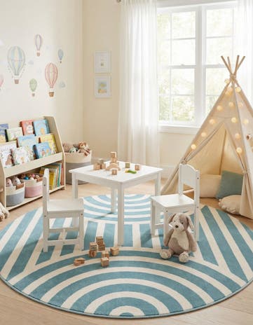 Sky blue Whimsy Kids Round Rug