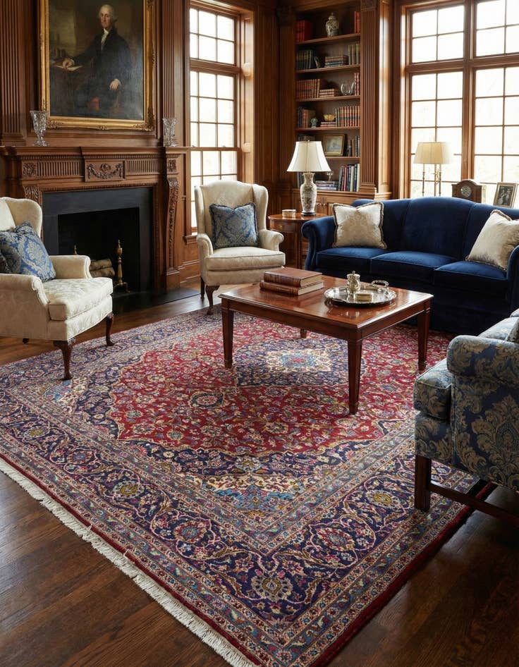 Detail image of 9' 9 x 13' 2 Hand Knotted Kashan Persian Wool Rug