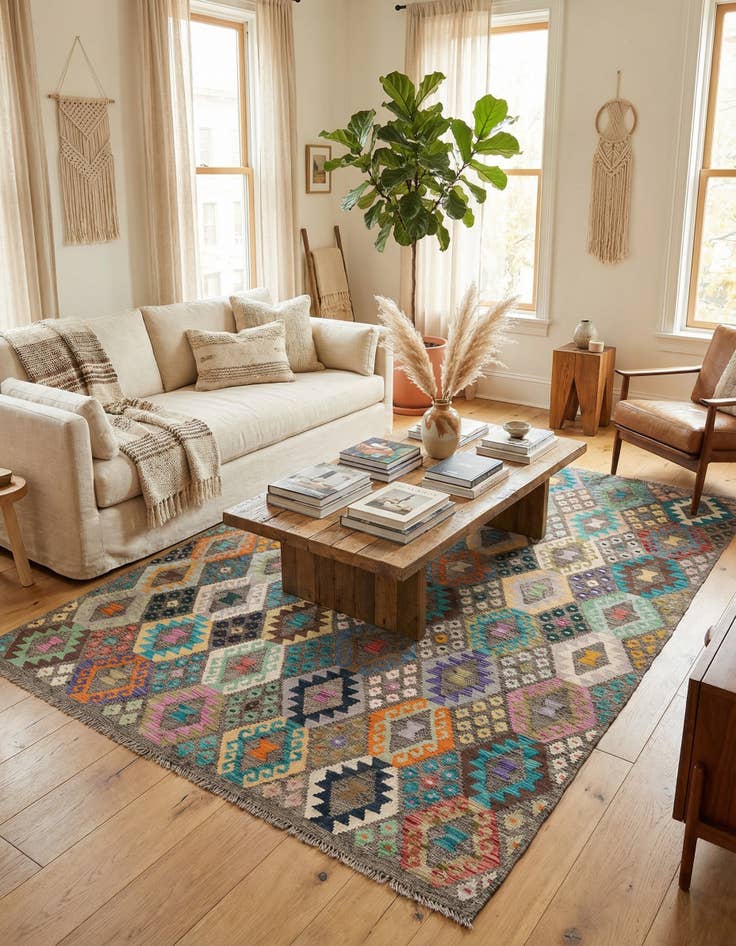 Detail image of 6' 3 x 8' 2  Hand Knotted Kilim Modern Wool Rug