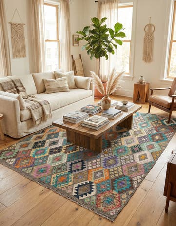 6' 3 x 8' 2 Hand Knotted Kilim Modern Wool Rug