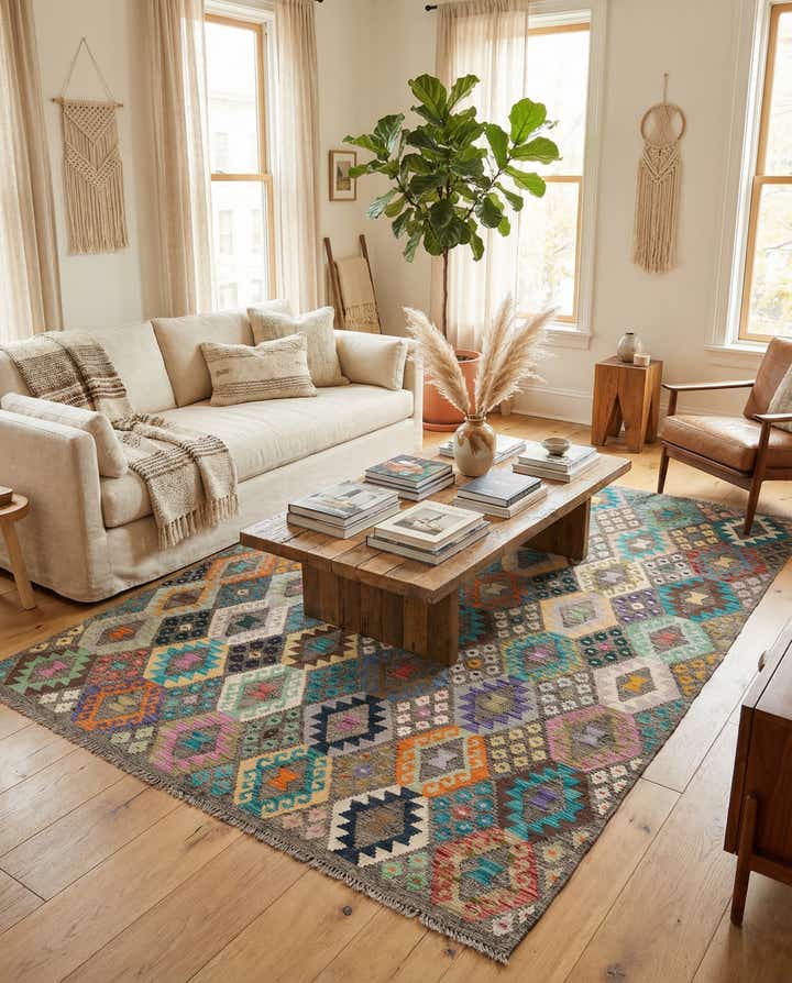 6' 3 x 8' 2 Hand Knotted Kilim Modern Wool Rug