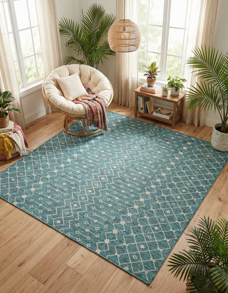 Detail image of  10' 8 x 10' 8  Washable Lattice Indoor / Outdoor Square Rug