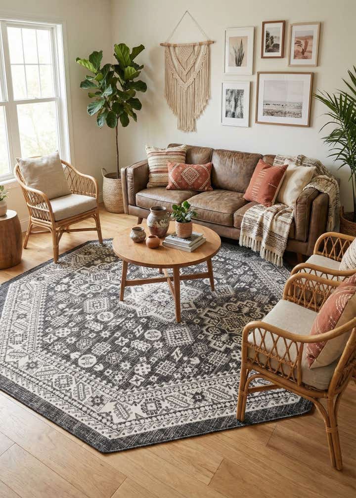 7' 10 x 7' 10 Easy-Clean Aztec Indoor / Outdoor Octagon Rug