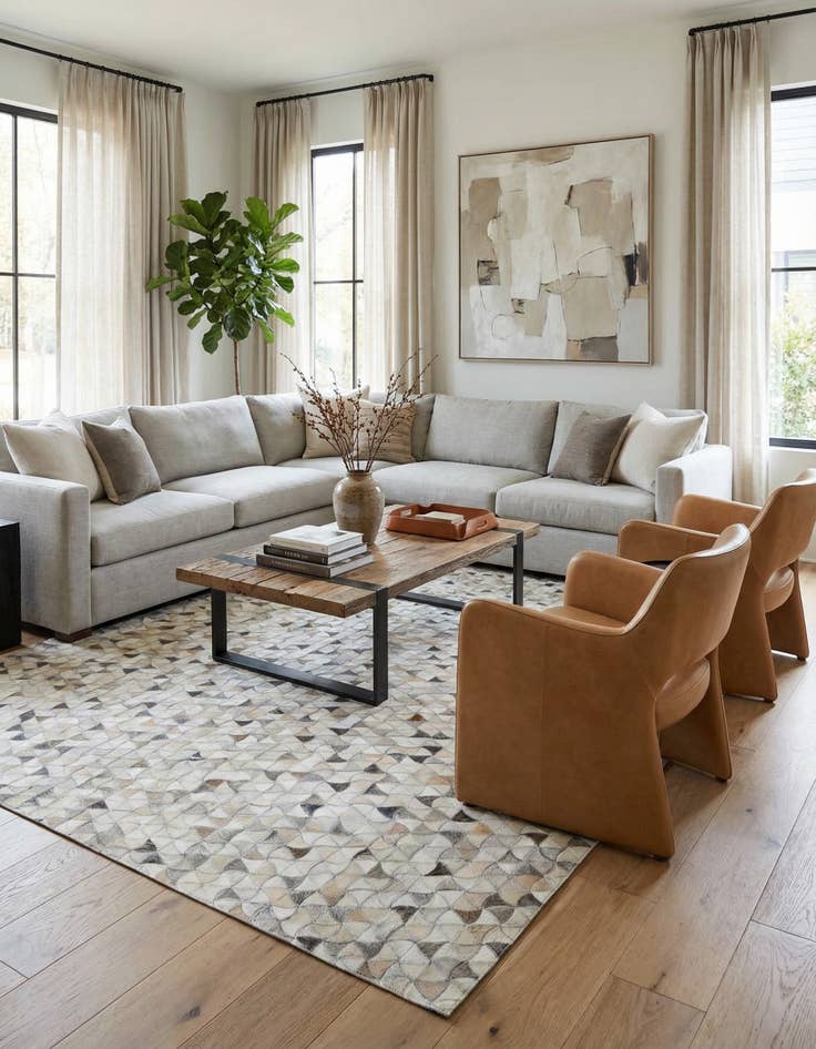 Detail image of 5' 1 x 8' Cowhide Leather Rug