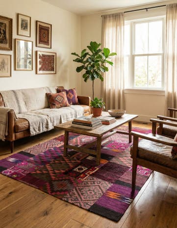 6' 8 x 9' 7 Hand Woven Kilim Patchwork Wool Rug