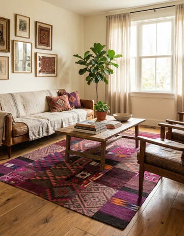 6' 8 x 9' 7 Hand Woven Kilim Patchwork Wool Rug