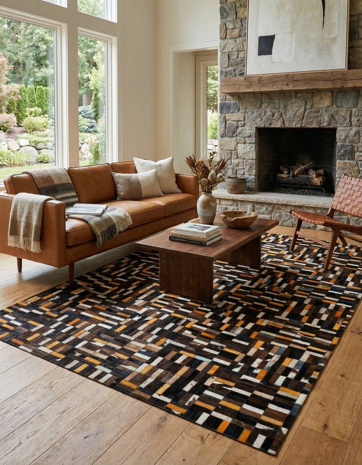 Detail image of  5' 1 x 8' Cowhide - Patchwork Rug