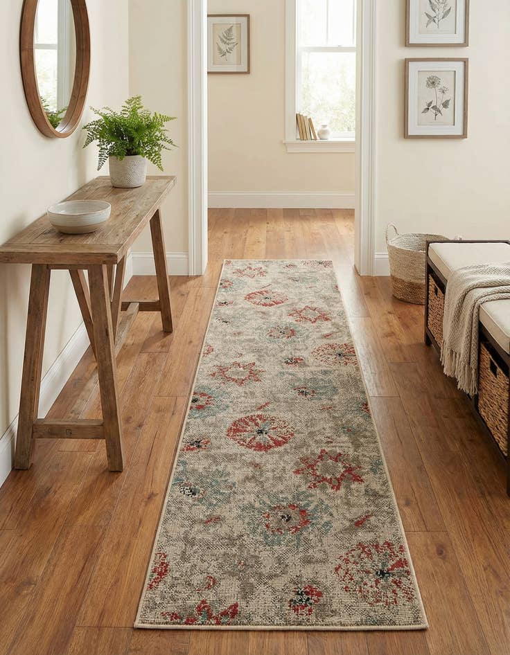 Detail image of 2' x 8'  Washable Botanical Indoor / Outdoor Runner Rug