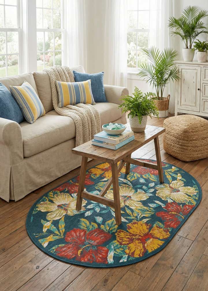 4' x 6' Easy-Clean Coastal Indoor / Outdoor Oval Rug