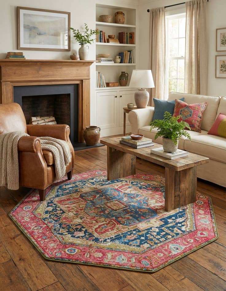 Detail image of  5' 3 x 5' 3  Washable Traditional Indoor / Outdoor Octagon Rug