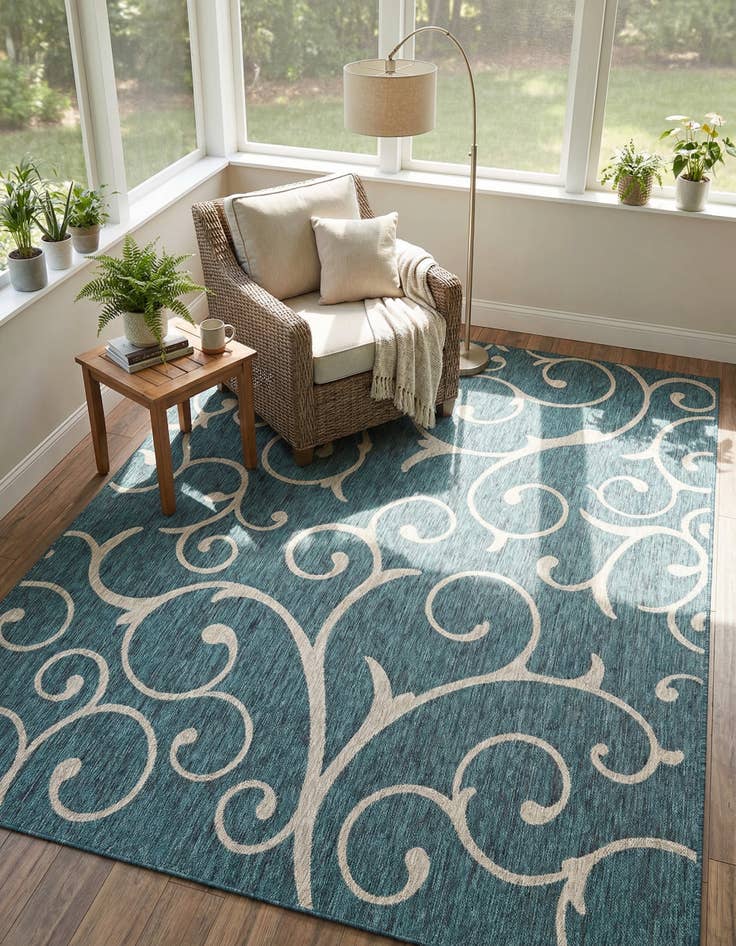 Detail image of 9' x 12' Easy-Clean Botanical Indoor / Outdoor Rug