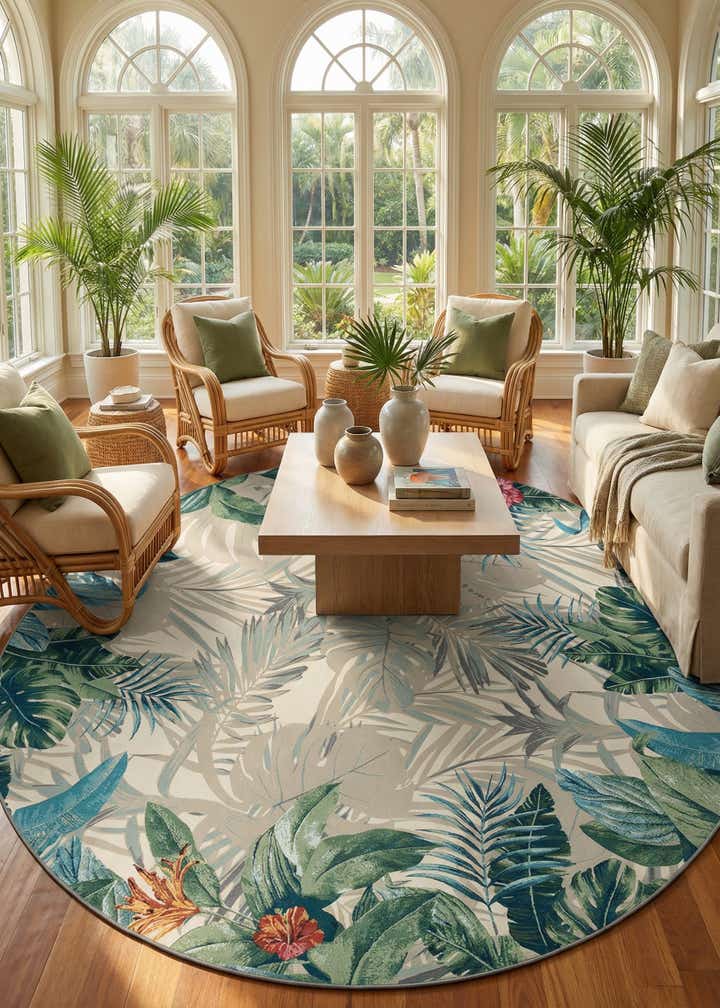 12' x 12' Easy-Clean Botanical Indoor / Outdoor Round Rug