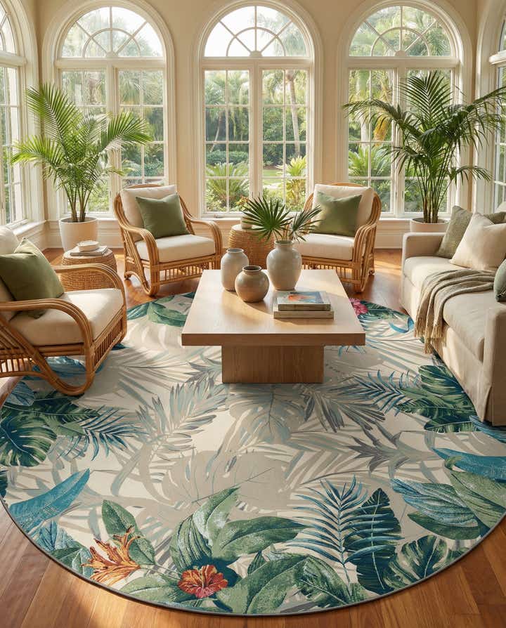 12' x 12' Easy-Clean Botanical Indoor / Outdoor Round Rug