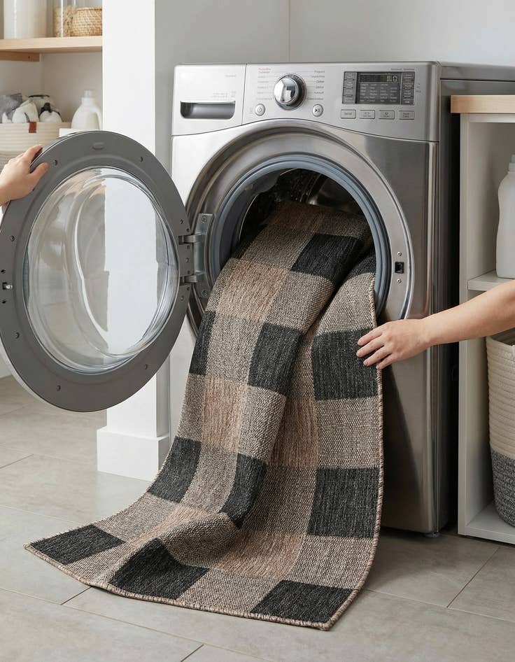 Detail image of  5' 3 x 8'  Washable Checkered Indoor / Outdoor Rug