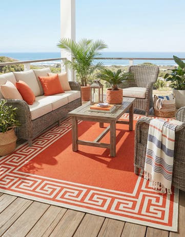 Rust Red Easy-Clean Coastal Indoor / Outdoor Rug