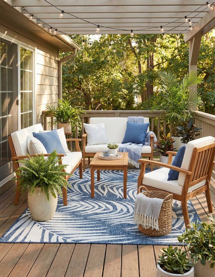 Detail image of 5' 3 x 7'  Washable Botanical Indoor / Outdoor Rug