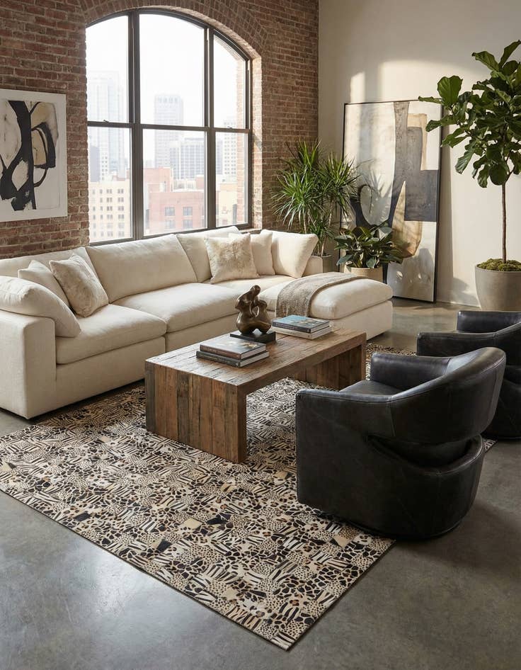 Detail image of 5' 1 x 8' Cowhide Leather Rug