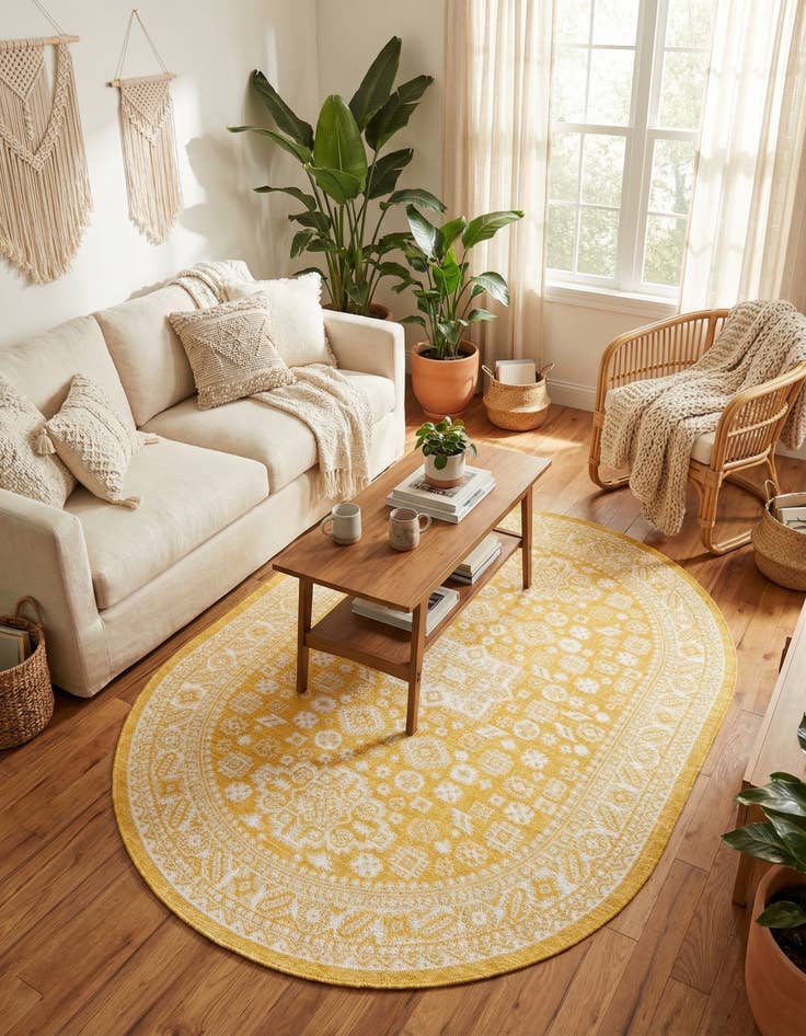 Detail image of 5' 3 x 8'  Washable Aztec Indoor / Outdoor Oval Rug