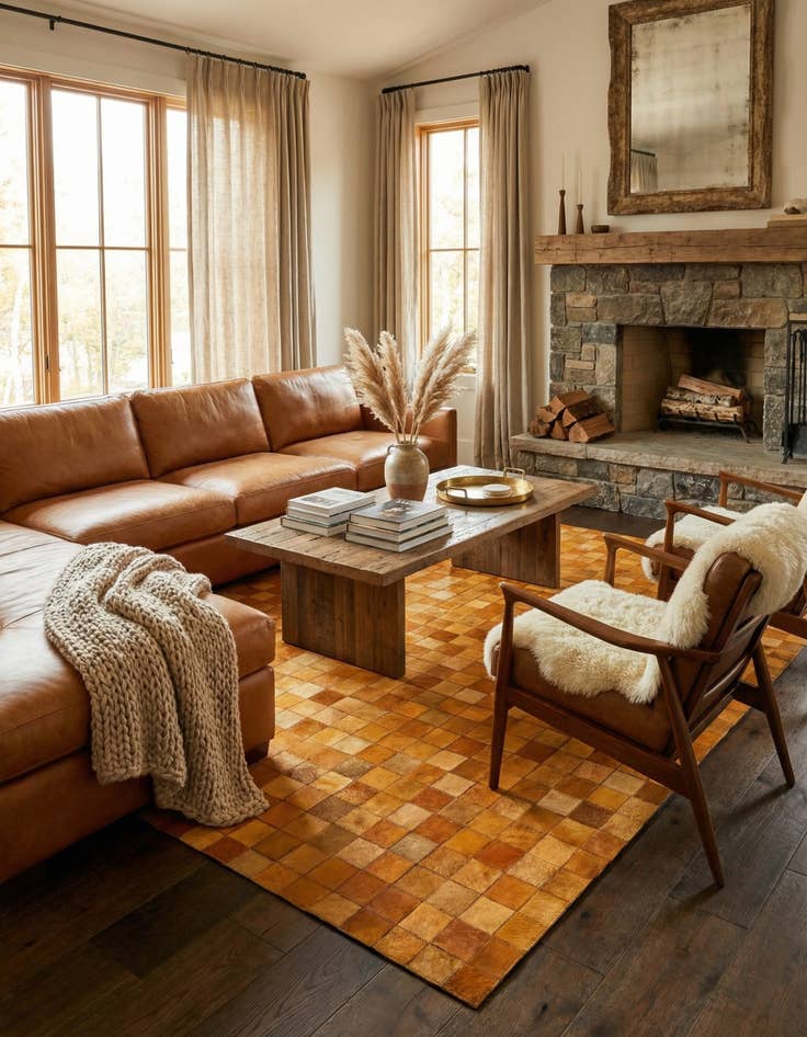 Detail image of  5' 3 x 8' Cowhide - Patchwork Rug