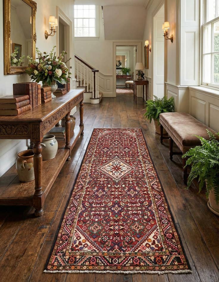 Detail image of 3' 8 x 9' 5  Hand Knotted Hossainabad Persian Wool Runner Rug