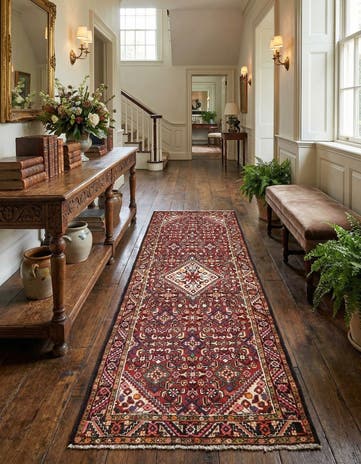 3' 8 x 9' 5 Hand Knotted Hossainabad Persian Wool Runner Rug